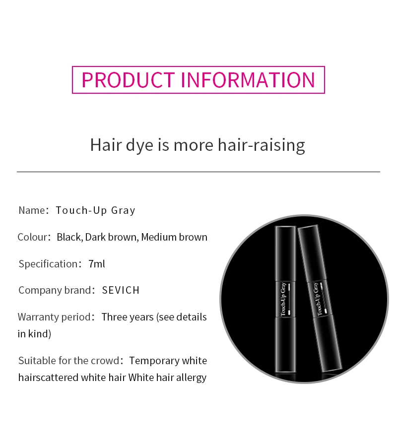 One-Time Hair dye Instant Gray Root Pen dye black hair 2-in-1 easy to apply 2 brush heads dark brown touch-up dye white hair