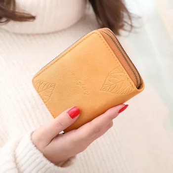 

New Simple Women's Wallet Double Zipper Key Multi-Function Folding Organ Wallet Leaves Short Wallet