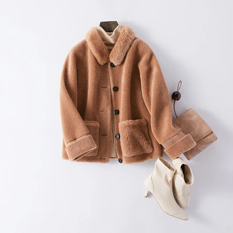caramel colour Женская одежда, зимняя верхняя одежда, пальто, Новое комбинированное меховое пальто, короткая куртка, 1023 - Цвет: caramel colour