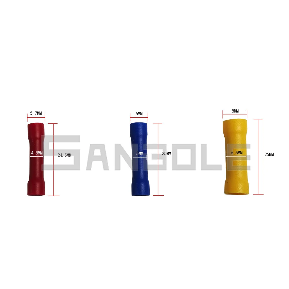 BV1.25 BV2 BV5.5 Ассорти изолированные прямые стыковые разъемы электрические обжимные провода Кабельные Клеммы набор красный синий желтый