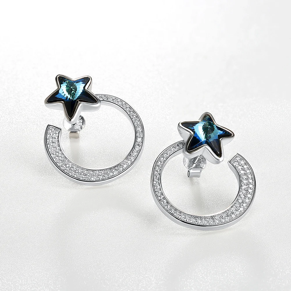 Серьги-гвоздики с кристаллами Swarovski, серьги со звездами из стерлингового серебра, модные серьги для пирсинга, серьги из циркона, украшения, подарок для девочки
