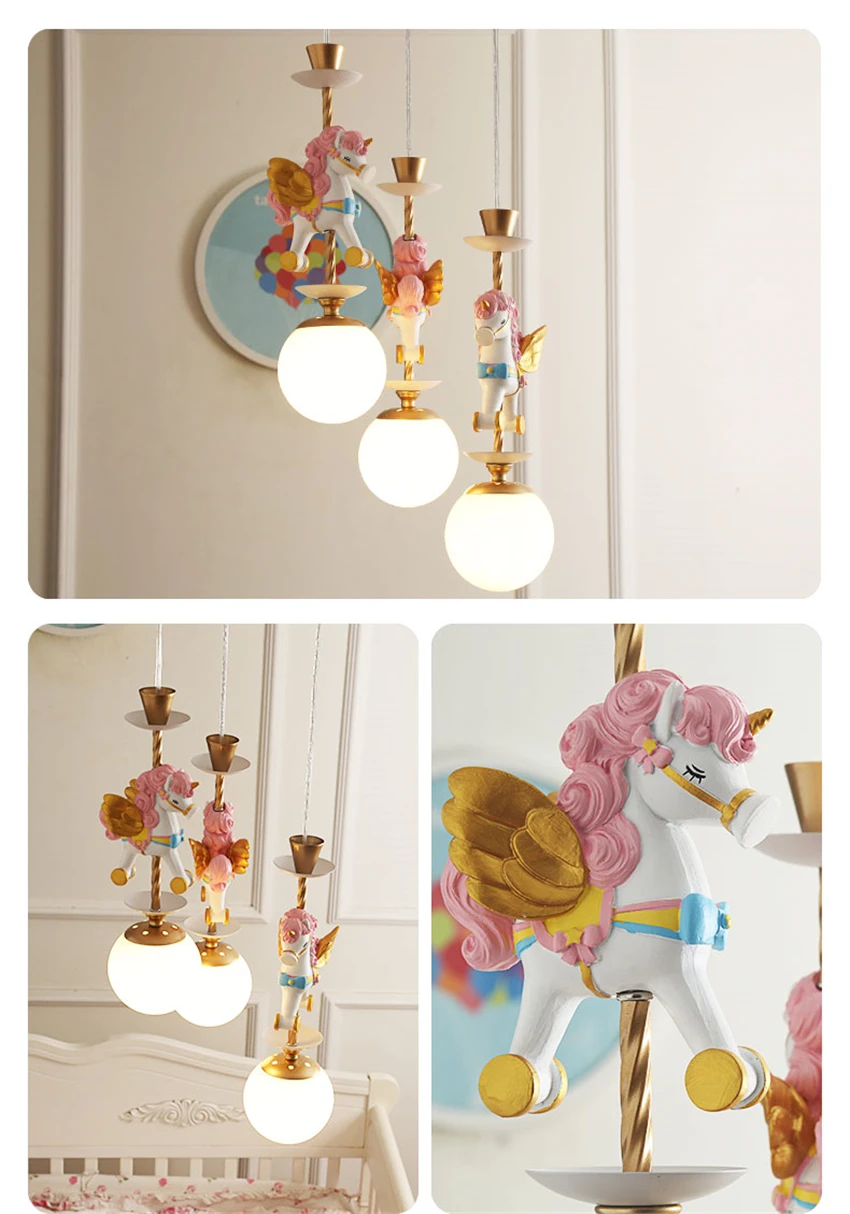 Скандинавские Pegasus Мультяшные животные подвесные светильники детская комната девушка американская спальня подвесной светильник смола единорог де лампы светильники