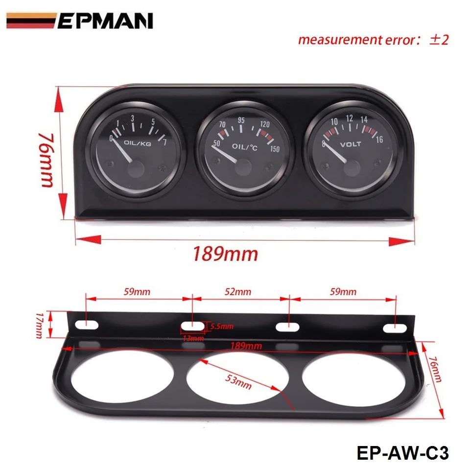 52mm Drievoudige Meters 3 In 1 Voltmeter Watertemperatuurmeter Oliedrukmeter W Sensor Voor Autovrachtwagen