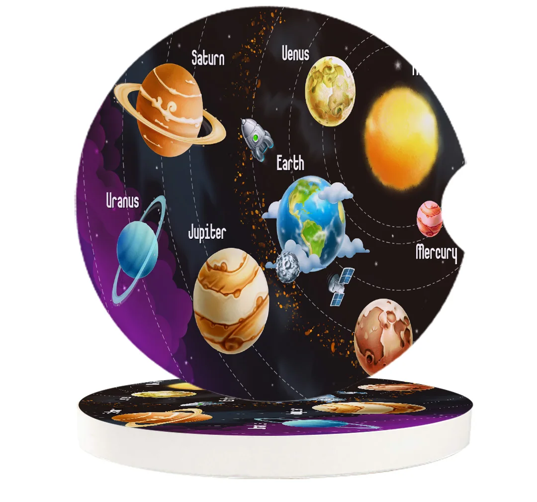 Small Car Coasters Cartoon Solar System Absorbent Ceramic Teacup Pad Home Decor Accessories | Дом и сад