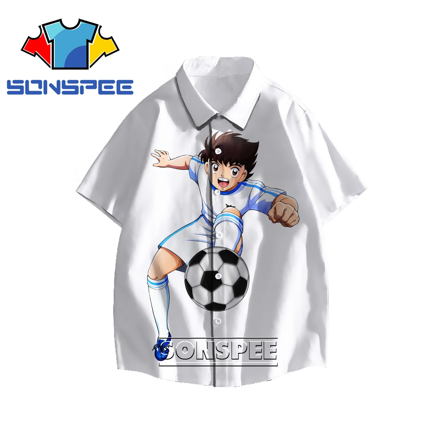 SONSPEE 3D Print Captain Tsubasa Japanese Hawaii Shirt Casual Beach Football Boy Sports Men's Holiday Oversized Youth Steetwear