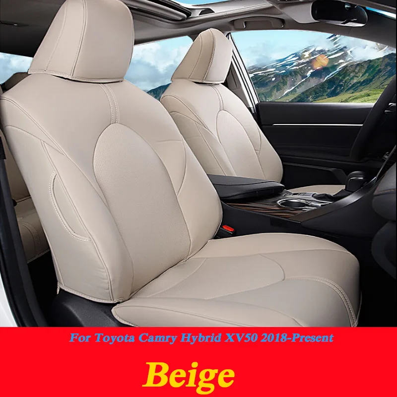 Автомобильный стиль, кожа, 4 сезона, чехлы для сидений автомобиля для Toyota Camry XV50 Hybird HEV,-настоящее время, чехлы для сидений, аксессуары для подушек - Название цвета: HEV Beige