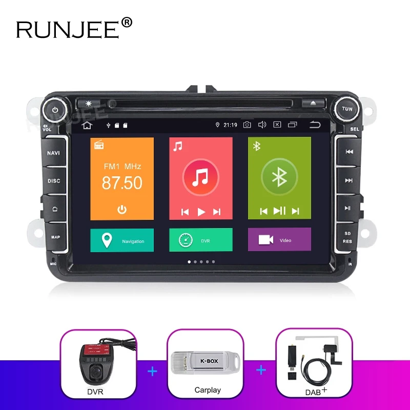 RUNJEE Два Din Автомобильный мультимедийный плеер PX6 Android 9 авто радио для Skoda/Seat/Volkswagen/VW/Passat b7/POLO/GOLF 5 6 gps BT DAB - Цвет: 64G DVR Carplay DAB