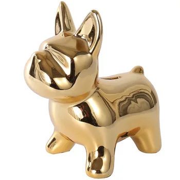 

PLATING BULLDOG FIGURINE STATUE CUTE DOG COIN PIGGY BANK ART SCULPTURE CERAMIC CRAFTWORK HOME LIVING ROOM DECORATION R278