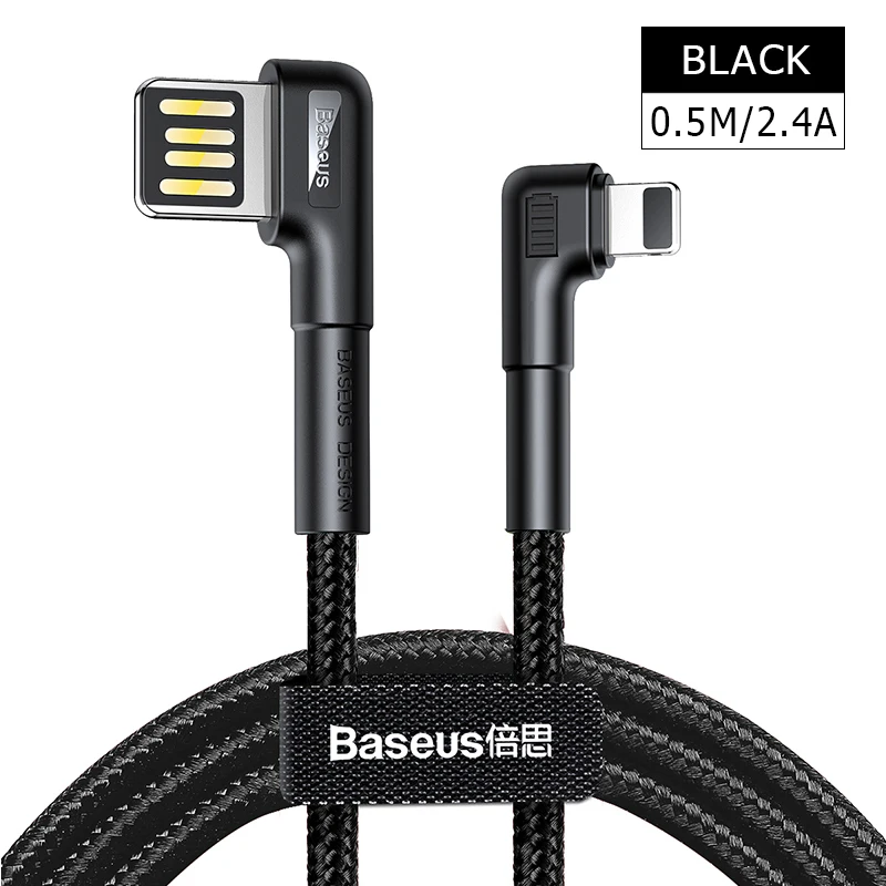 Baseus usb кабель для зарядки с двойным изгибом для iPhone 11 XS Max XR 8 Plus 2.4A быстрое зарядное устройство кабель для передачи данных USB шнур для зарядки - Название цвета: 0.5M 2.4A