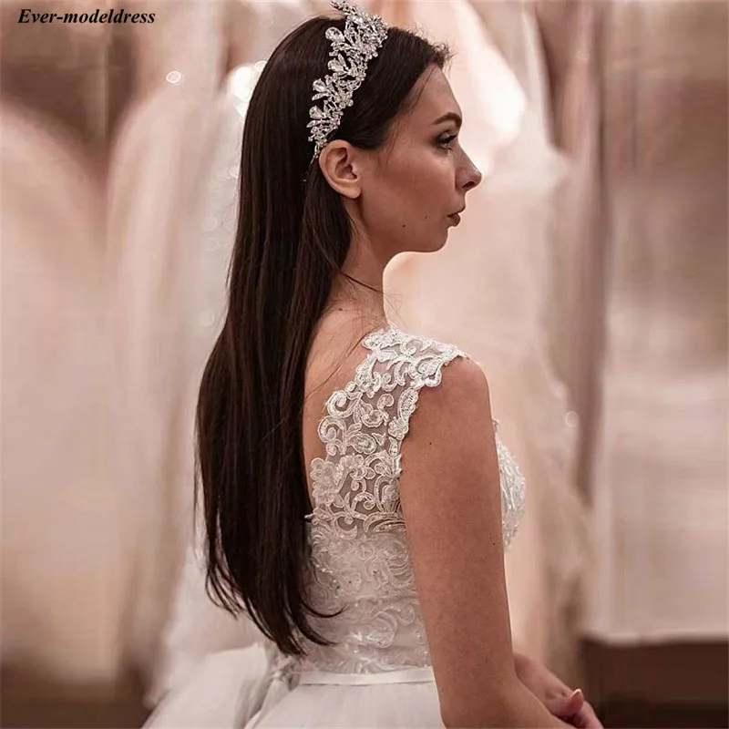 Vestido De Noiva, свадебное платье принцессы, Кружевная аппликация, корсет, вышитый бусинами сзади, длина до пола, бальное платье, свадебные платья, платье невесты