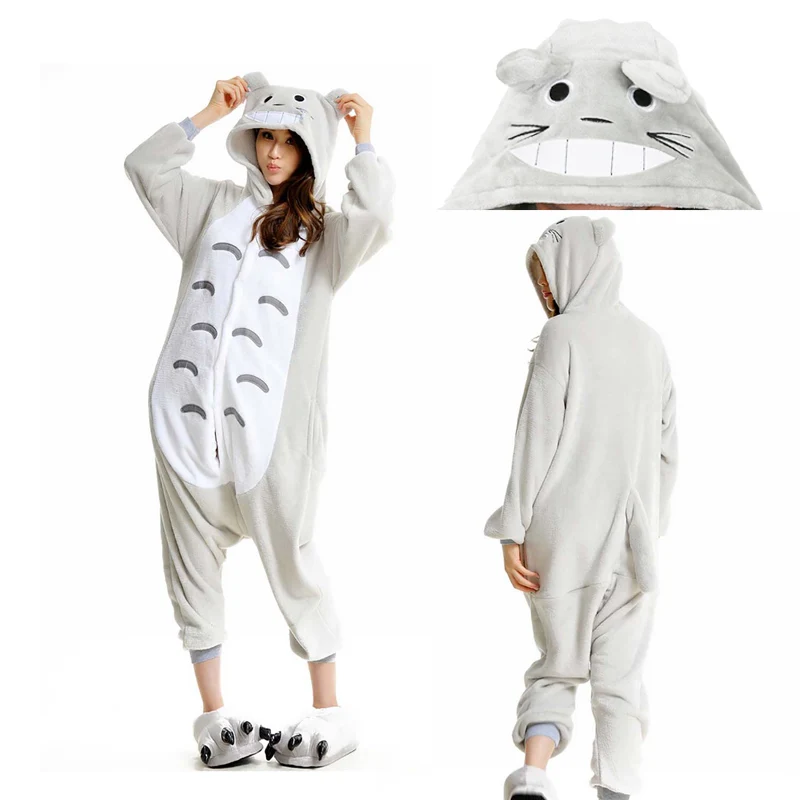 Кингуруми пижама кигуруми для взрослых зимняя Рождественская Пижама с рисунком кролика, пижамы единорога для взрослых, Фланелевая Пижама для женщин и мужчин - Цвет: Totoro