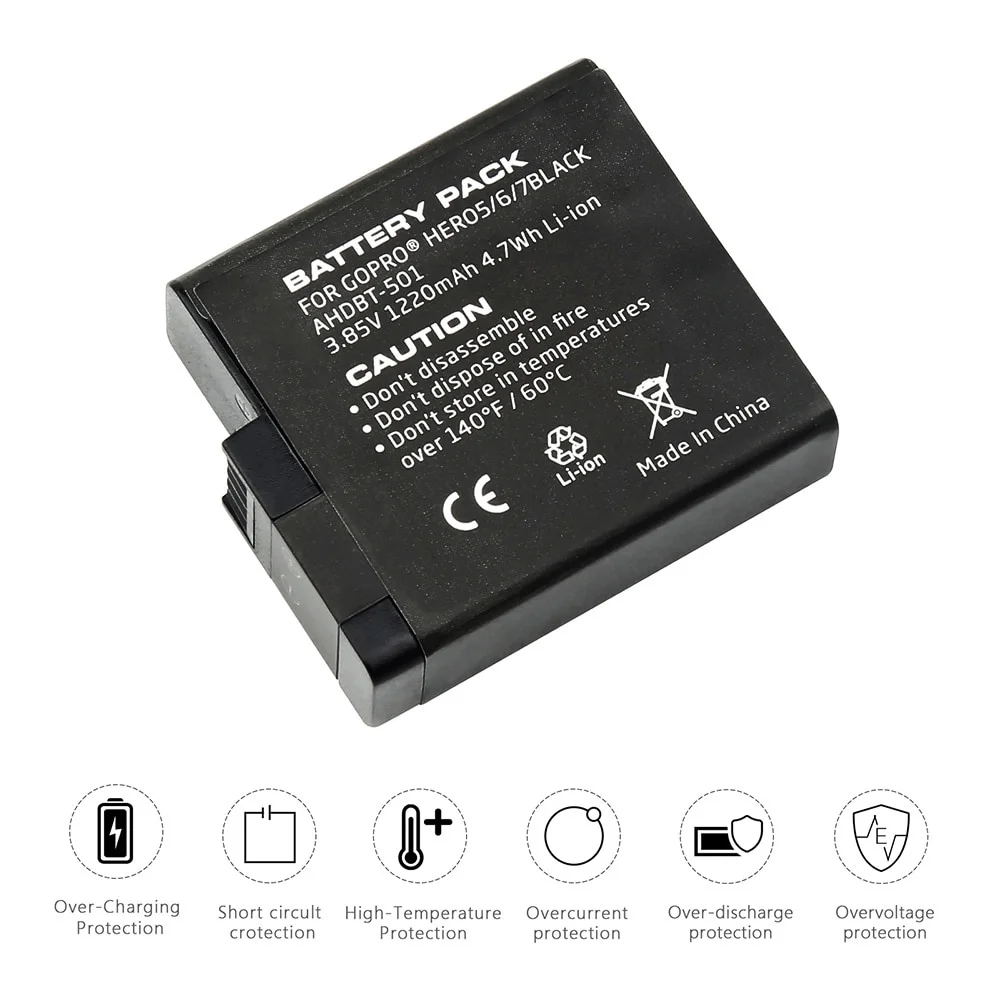 AHDBT-501 аккумулятор 1220 мАч с двойным USB зарядным устройством для GoPro Hero 7 6 5 Спортивная камера для Go Pro 7 аксессуары для экшн-камеры