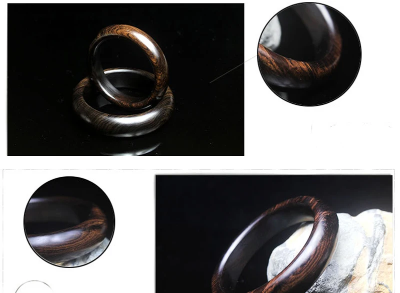 MOROW New Natural Black Sandalwood Ebony Round Charm Bangle Fashion Simple Vintage Bracelet for Women Men Birthday Party Gift (2)