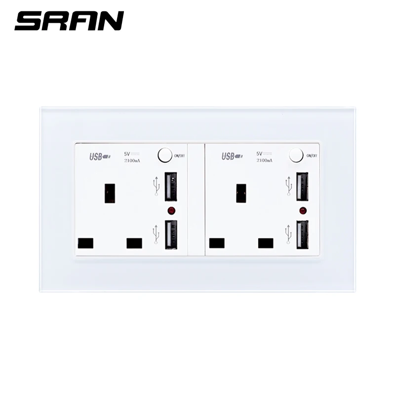White SRAN 146 британская розетка стандарта Великобритании электрическая розетка с USB4 зарядным портом для быстрого перемещения интерфейс кристальная зеркальная панель - Тип: White