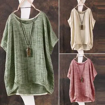 

Casual Womens Summer Cotton Linen Plain Loose Blouse Shirt Jumper Ladies Girl Batwing Asymmetrical Tops Sundress Clothes Blouses