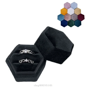 

Hexagon Velvet Ring Box Double Ring Display Holder with Detachable Lid Ring Box Holder O28 20 Dropshipping