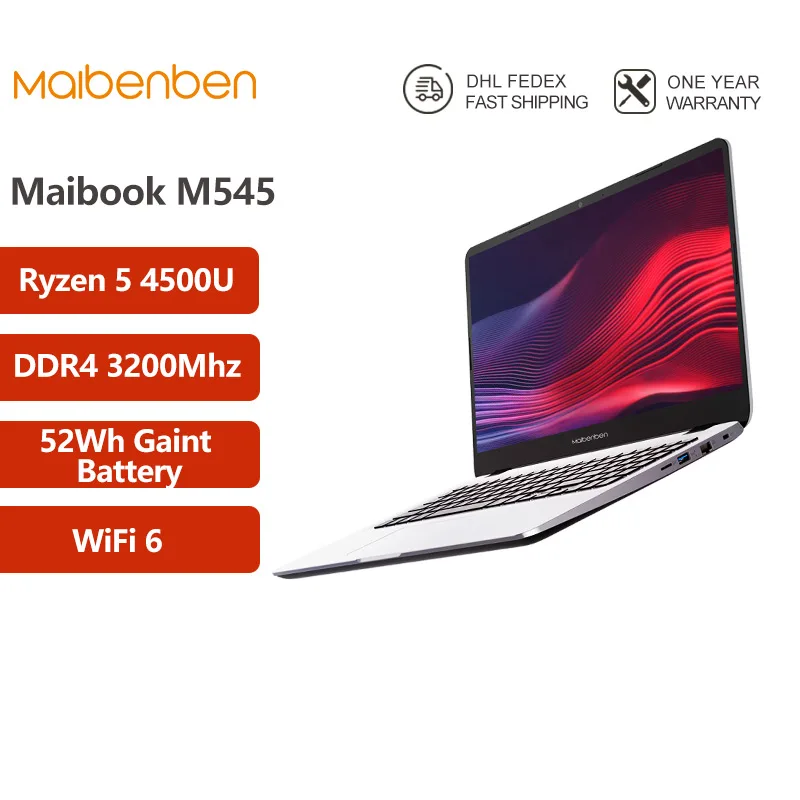 MAIBENBEN Laptop AMD Ryzen 5 4500U 15.6'' FHD Notebook 8GB 3200Mh Wi-Fi 6 52Wh Gaint Battery Office | Компьютеры и офис