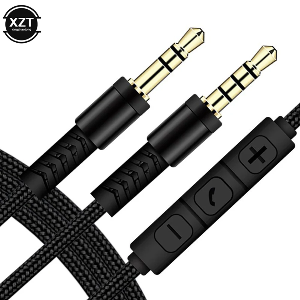 Cable de Audio de 1,2 m a Jack 3,5mm, Cable auxiliar de línea de altavoz macho a macho con micrófono a control de volumen para auriculares, altavoz de coche