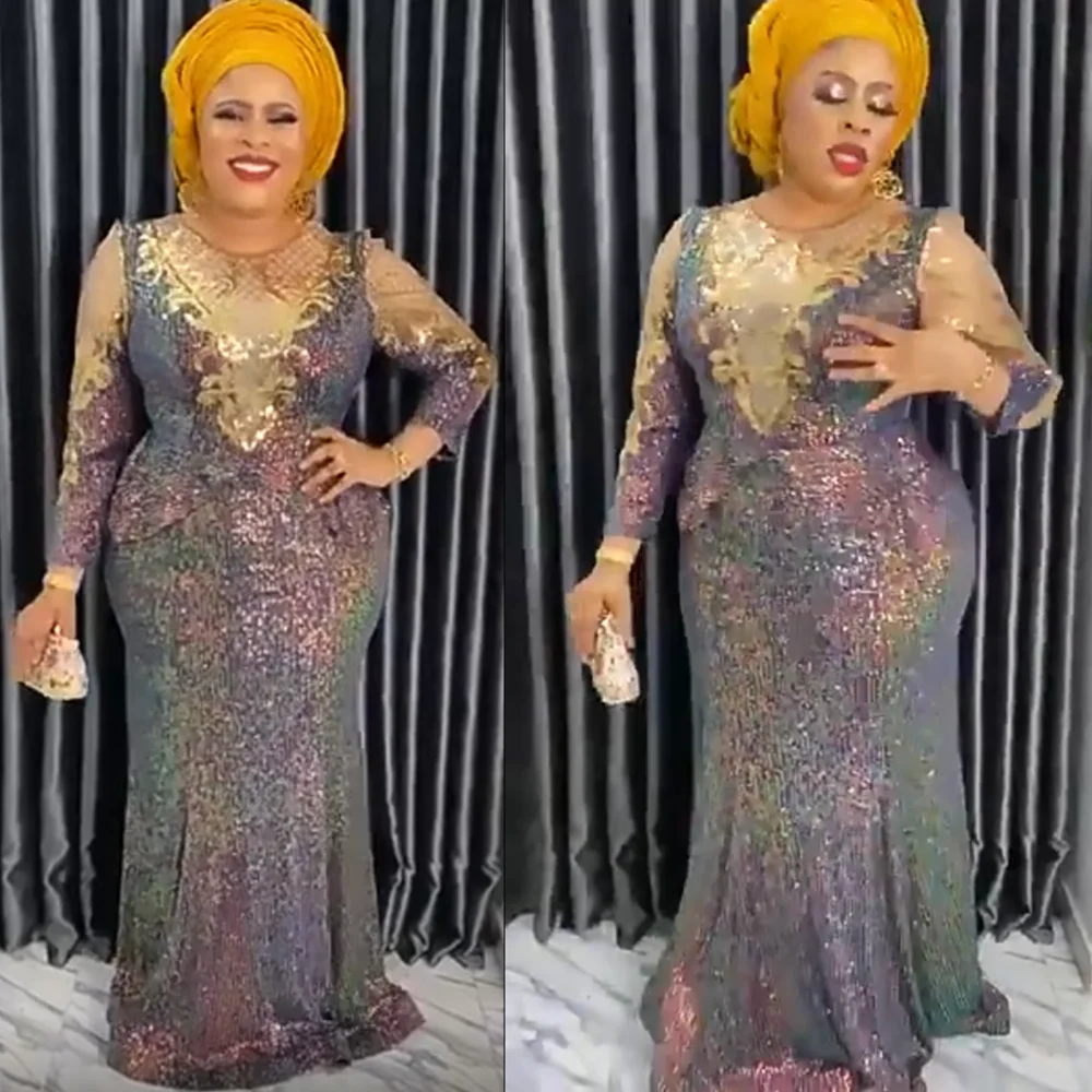

Plus Size Sequin Embroidered Evening Party Long Dress Dashiki African Dresses For Women Dubai Bodycon Maxi Gown African Clothes