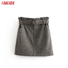 Tangada женские зимние юбки в клетку faldas mujer с поясом женская элегантная мини-юбка 6P53
