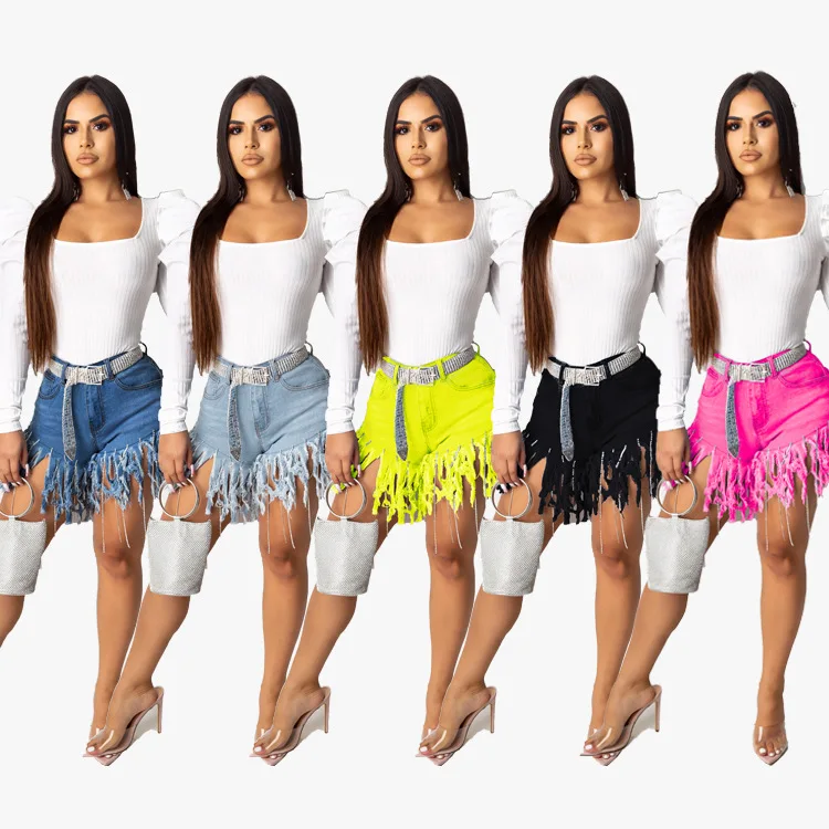 

Zoctuo 2020 Solid Tassel Jean Shorts for Women Fringed Sanded Cute Jean Shorts Summer Plus Size S-3Xl Casual Women Jean Shorts