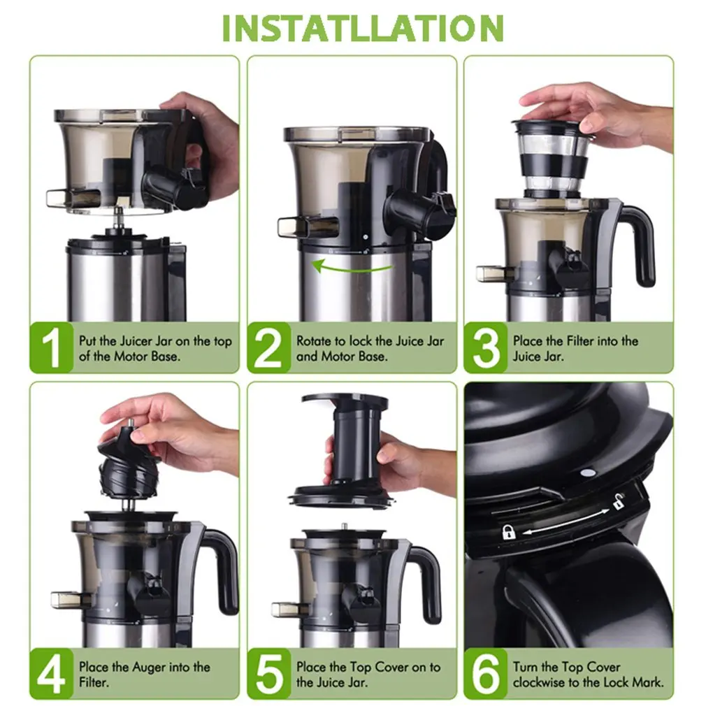 200W 40RPM Stainless Steel Masticating Slow Auger Juicer Fruit and Vegetable Juice Extractor Compact Cold Press Juicer Machine