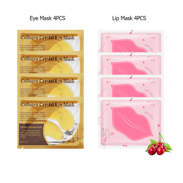 Golden Eye Mask Cherry Lip Mask Skin Care Set  Deeply Moisturizing Remove Dark Circles Anti Aging Skincare Gel Patches