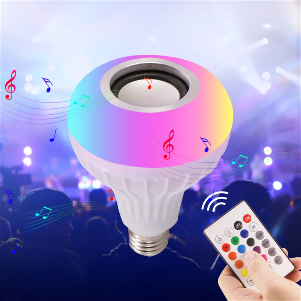 bombilla de musica colorida e27 altavoz inalambrico por bluetooth lampara led rgb de 12w luz inteligente reproductor de musica con control remoto