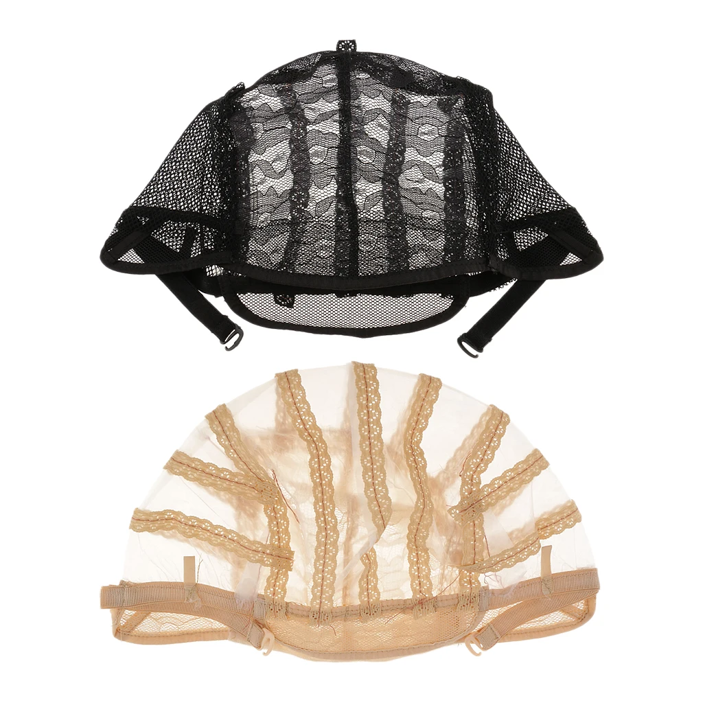 Wig Making Base Inner Cap Adjustable Breathable Weaving Lace Net Beige/Black