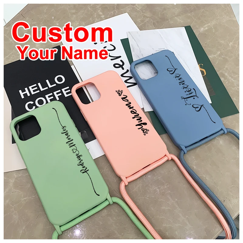 Custom Love line Phone Case For iPhone 11 12 Pro 7 8 Plus X XR XS Max With Rope Soft Portable Liquid Silicone Gift Boy girl | Мобильные