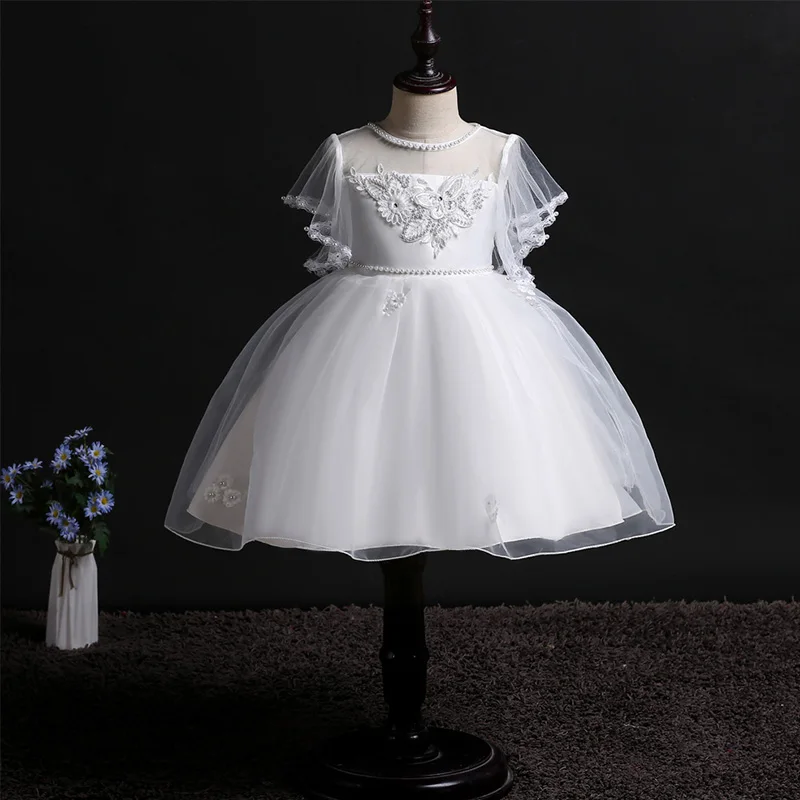 Skyyue/свадебное платье для девочек, детское фатиновое бальное платье без рукавов с цветочной вышивкой и круглым вырезом, Детские вечерние платья для причастия 160 - Цвет: white