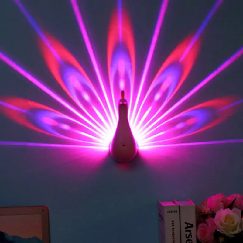 

LED Wall Light Peacock Projection Lamp Remote Control Home Decro Romantic Atmosphere Colorful Corridors Background Night Light