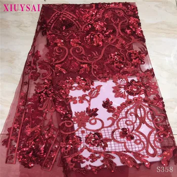 

African Dry Lace Fabrics High Quality French Mesh Lace Fabric With Sequins High End Nigerian Voile Laces For Wedding S368