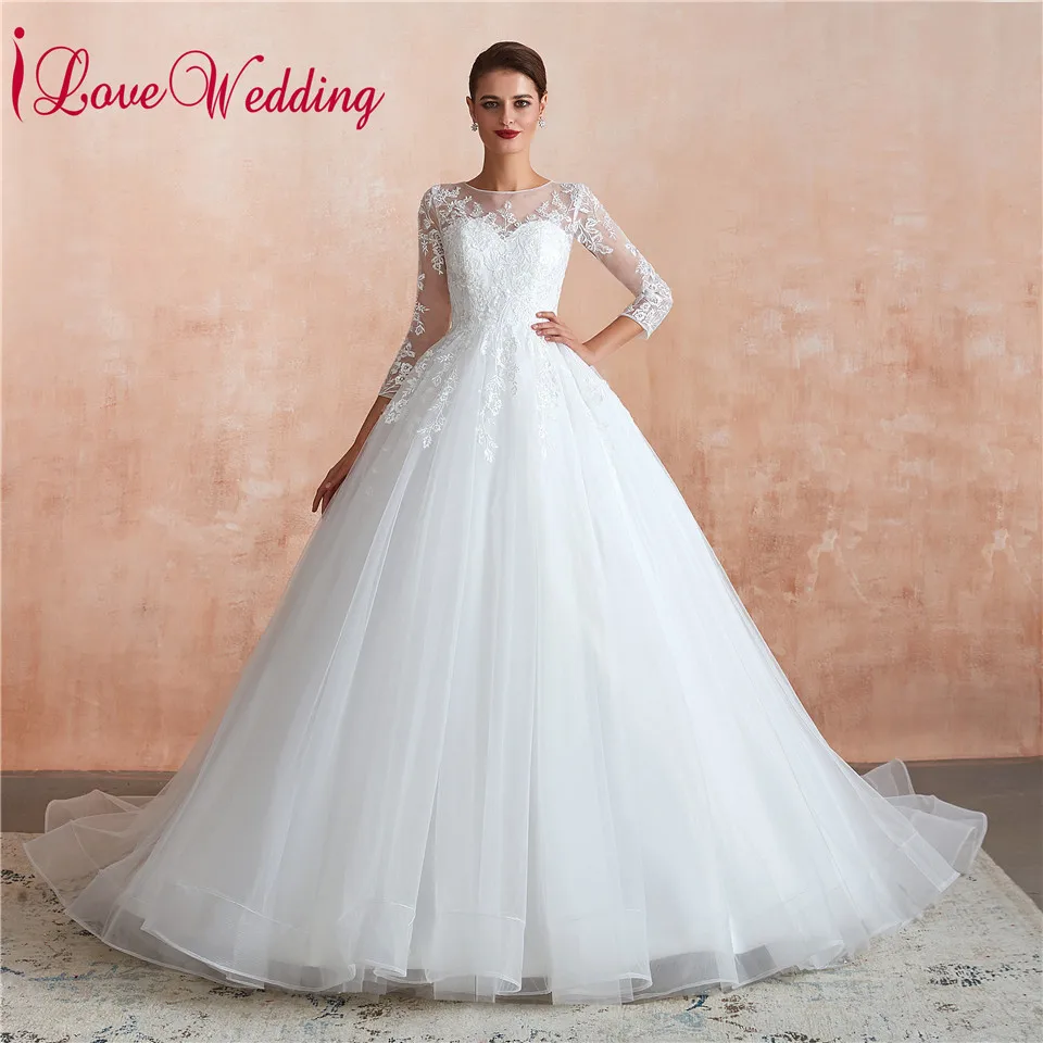 

New 2019 Bride Dress Long Sleeve Muslim Wedding Gown Custom made Ball Gown Wedding Dress Women Vestido De Novia