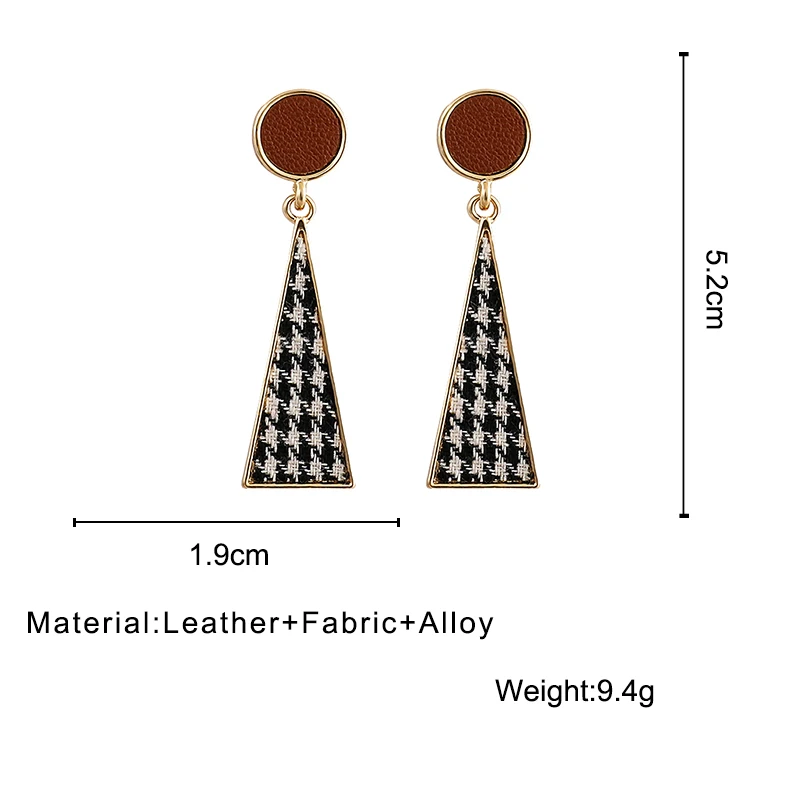 AENSOA Vintage Black White Plaid Cloth Geometric Drop Earrings For Women Alloy Lattice Fabric Statement Earring Trendy Jewelry