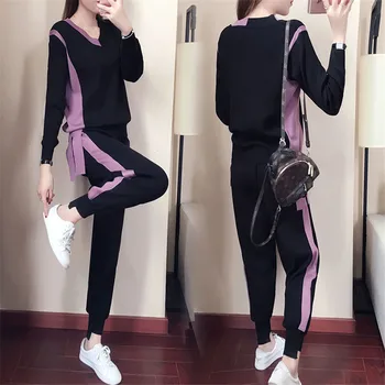 

Fashion Streetwear Sportsuits Woman Tracksuit 2019 New Autumn Winter Knitted 2 Piece Set Women Sweater Top + Long Pants Clothes