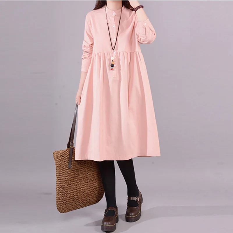 

2019 Spring Korean-style New Style Loose And Plus-sized Cotton Linen Base Dress