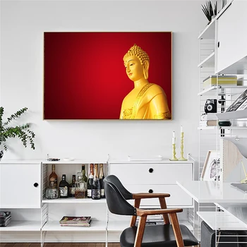 

Golden Buddha Face Figure Buddha Painting Prints on Canvas for Living Room Wall Art Poster and Prints Decor Drop Shipping
