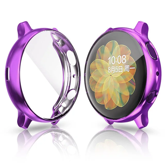 Защитный чехол для samsung galaxy watch active 2, силиконовый чехол для HD Watch, защитная крышка на весь экран, активная 40 мм, 44 мм - Цвет: Purple