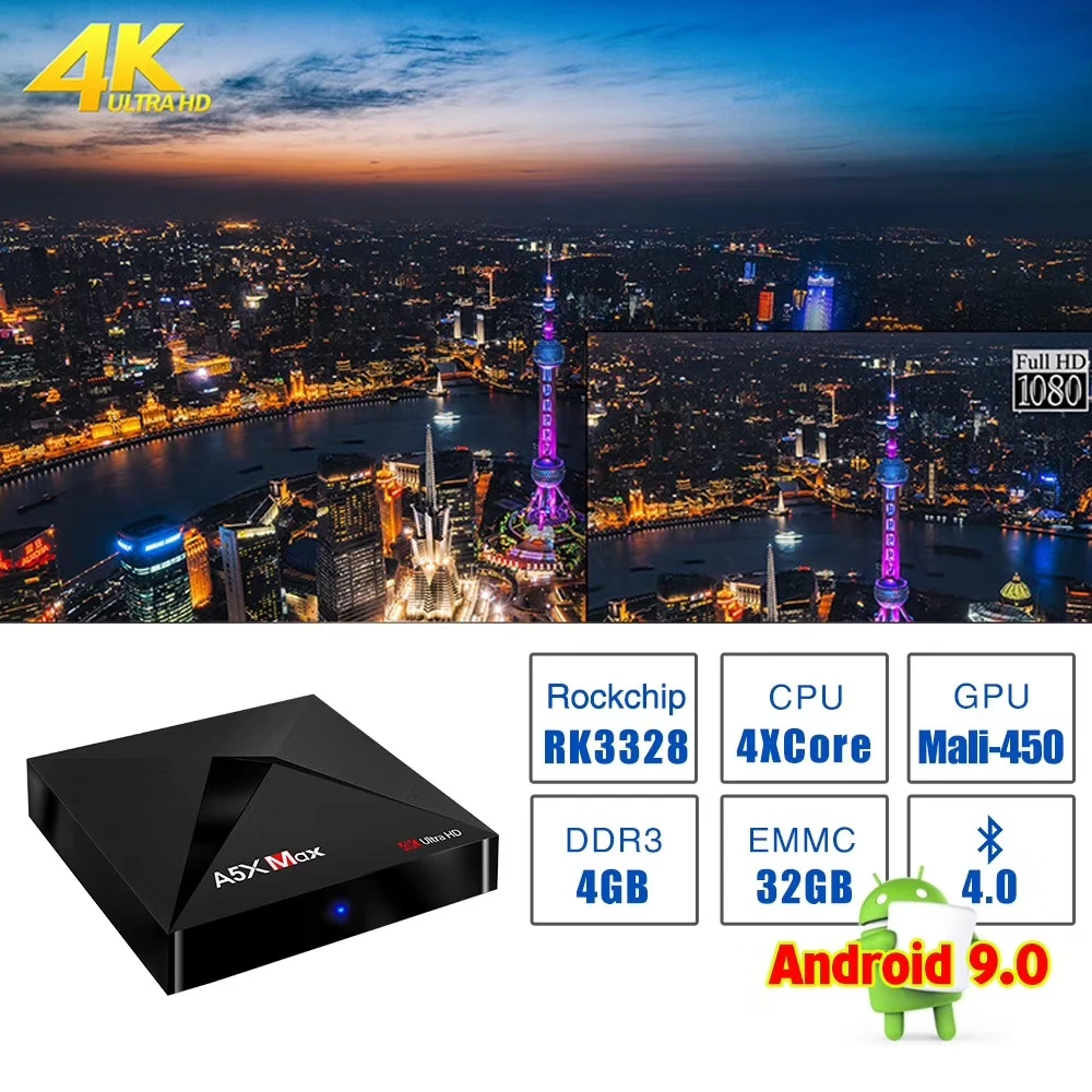 ТВ приставка L8STAR A5X MAX Android 9 0 4 Гб 32 ГБ RK3328 4K BT 1 USB 3 2 4G Wi Fi 100 м Lan умный медиаплеер HD2.0