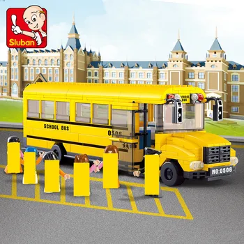 

382Pcs Big School Bus Car Model Building Blocks Sets Brinquedos Creator Bricks City DIY Playmobil Educational Toys For Children