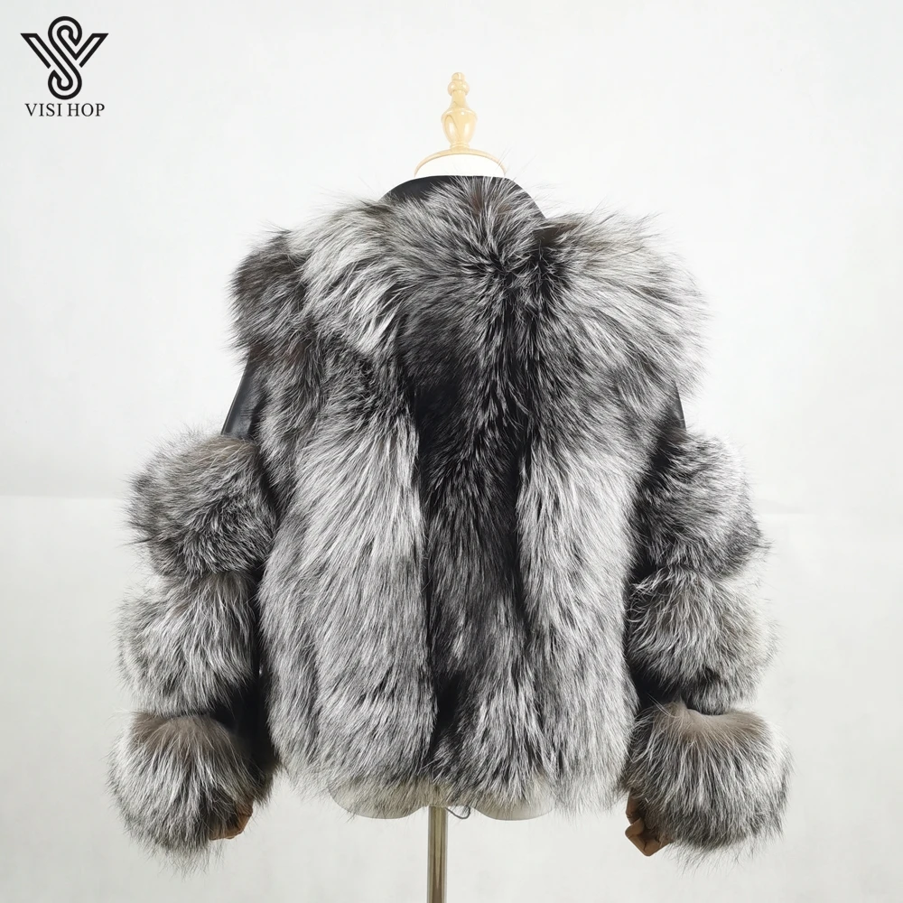 VS4004 new arrival jacket genuine leather sheepskin women winter coat warm thick luxury real fox fur jacket long green puffer coat