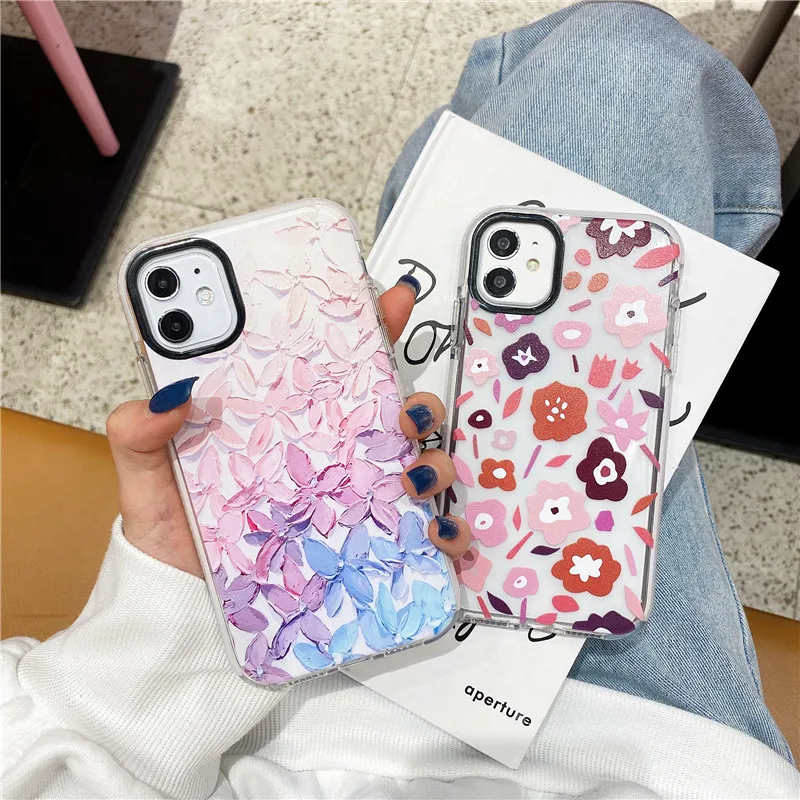 INS brand petal oil painting transparent shockproof soft phone case For iPhone 12 Pro Max 11 MAX X XS XR 7 8 6S plus SE 2020 | Мобильные
