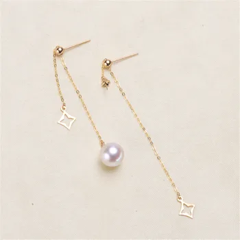 

G18K Gold Earring Hooks with Eyepin Bead Caps, Yellow Karat Gold Solid 18ct oro French Earwire Dangle Pearl Earrings