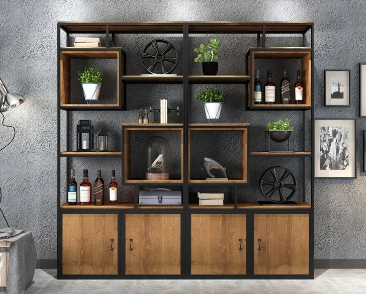 Iron Antique industrial wind Shelf Office porch partition bookshelf cabinet storage cabinet loft display frame screen