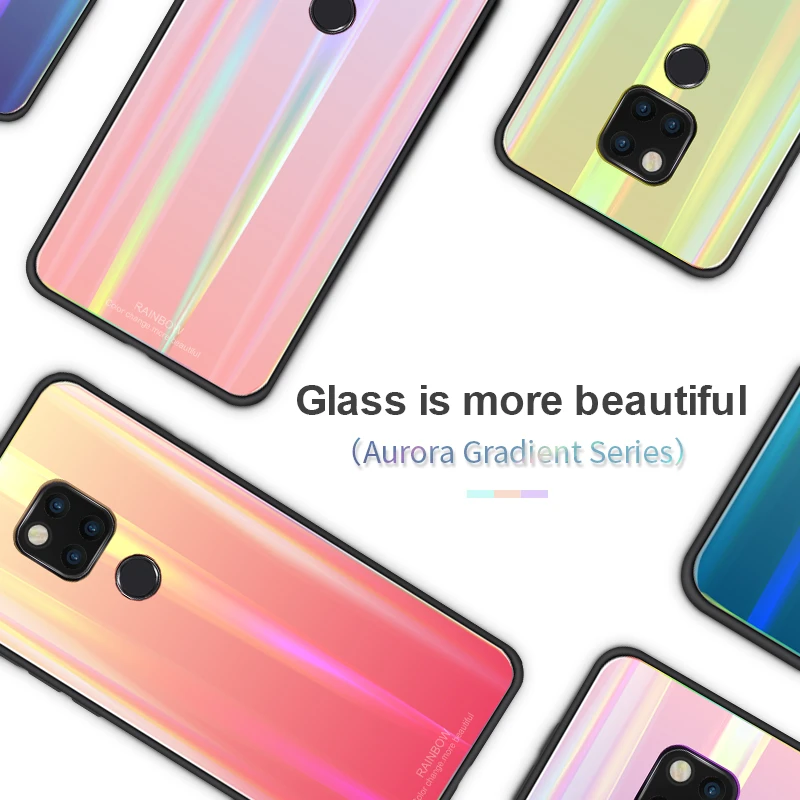 Чехол с градиентом Авроры для телефона Huawei Mate 20 мягкий чехол из ТПУ и стекла