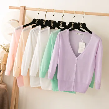 

2017 Summer Sweaters Ice Silk Linen Material To Take A Short Thin Air Conditioning Sunscreen women's Cardigan 18458