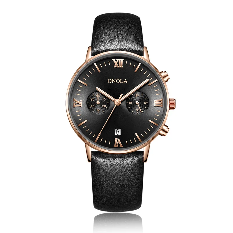 Бренд ONOLA, деловые мужские повседневные часы, водонепроницаемые наручные часы, часы из натуральной кожи со стальным ремешком, модные простые мужские часы - Цвет: 6808rose black belt