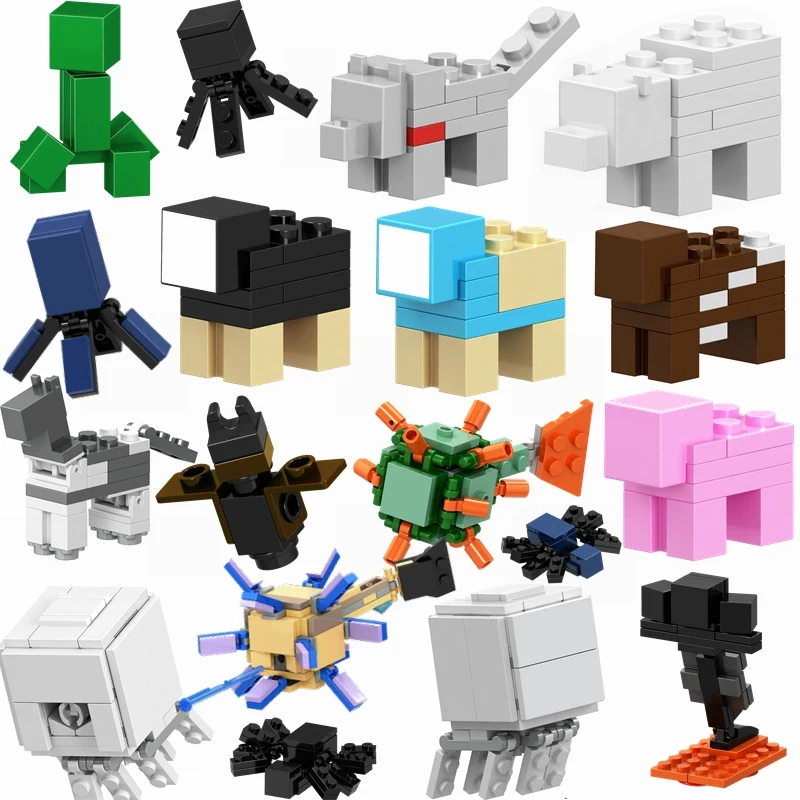 

Legoing Minecrafte Guardian My World Animals Zombie Steve Figures Models Building Blocks Toy For Kid Legoings Animal Minecrafted