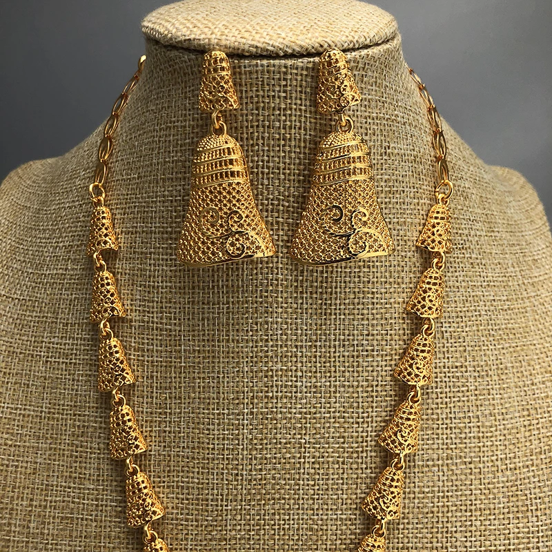 Дубай ожерелье и серьги набор украшений для женщин золотой цвет и медь африканские/арабские/Ближний Восток Свадебные/вечерние подарки
